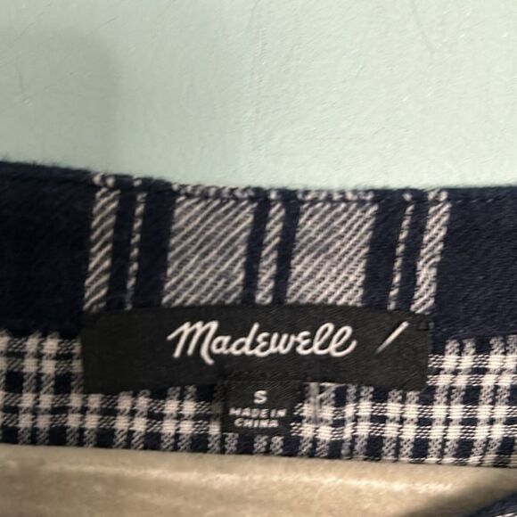 Madewell Boxy "Bedford" Flannel Tee 3/4 Sleeve Ink Plaid - Picture 5 of 8